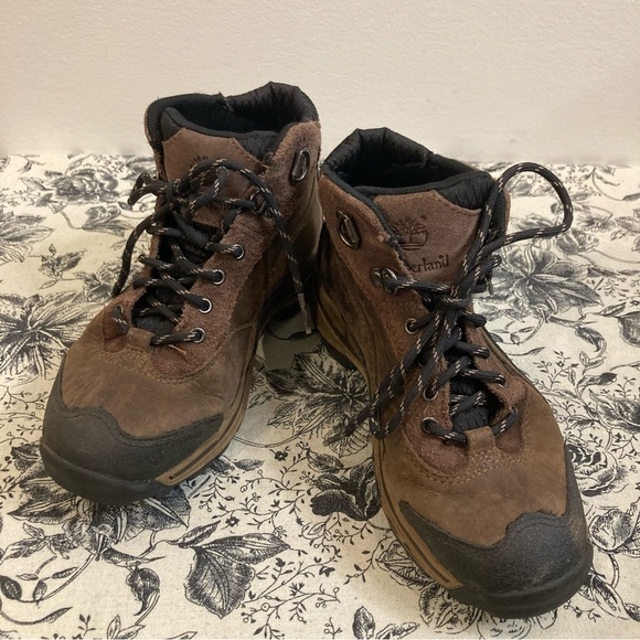 TIMBERLAND Sz 2Y  Hiking Leather Lace Up Ankle Boots Unisex - Picture 2 of 12